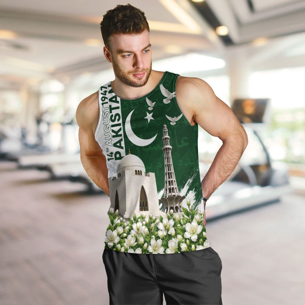 Pakistan Independence Day Men Tank Top Patriotic Soldier Heritage Landmarks And Jasmine