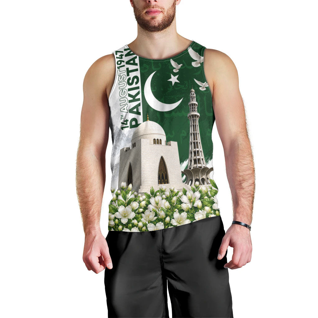 Pakistan Independence Day Men Tank Top Patriotic Soldier Heritage Landmarks And Jasmine