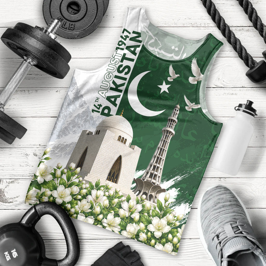 Pakistan Independence Day Men Tank Top Patriotic Soldier Heritage Landmarks And Jasmine