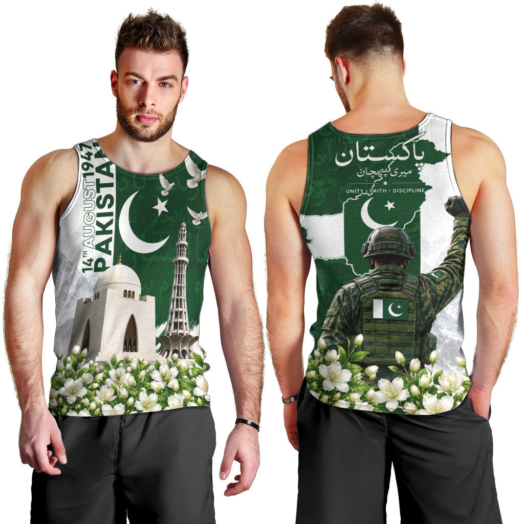 Pakistan Independence Day Men Tank Top Patriotic Soldier Heritage Landmarks And Jasmine