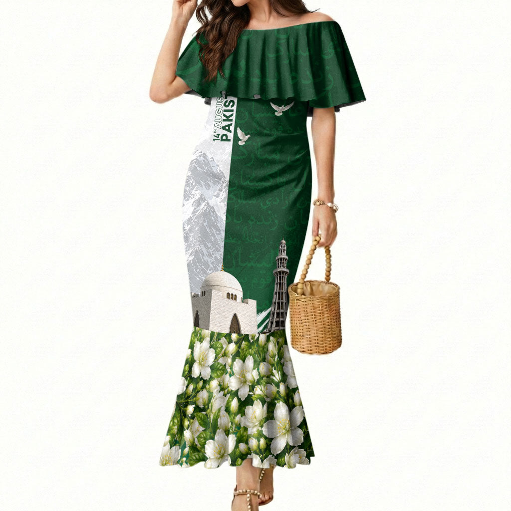 Pakistan Independence Day Mermaid Dress Patriotic Soldier Heritage Landmarks And Jasmine