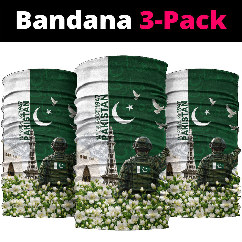 Pakistan Independence Day Neck Gaiter Patriotic Soldier Heritage Landmarks And Jasmine