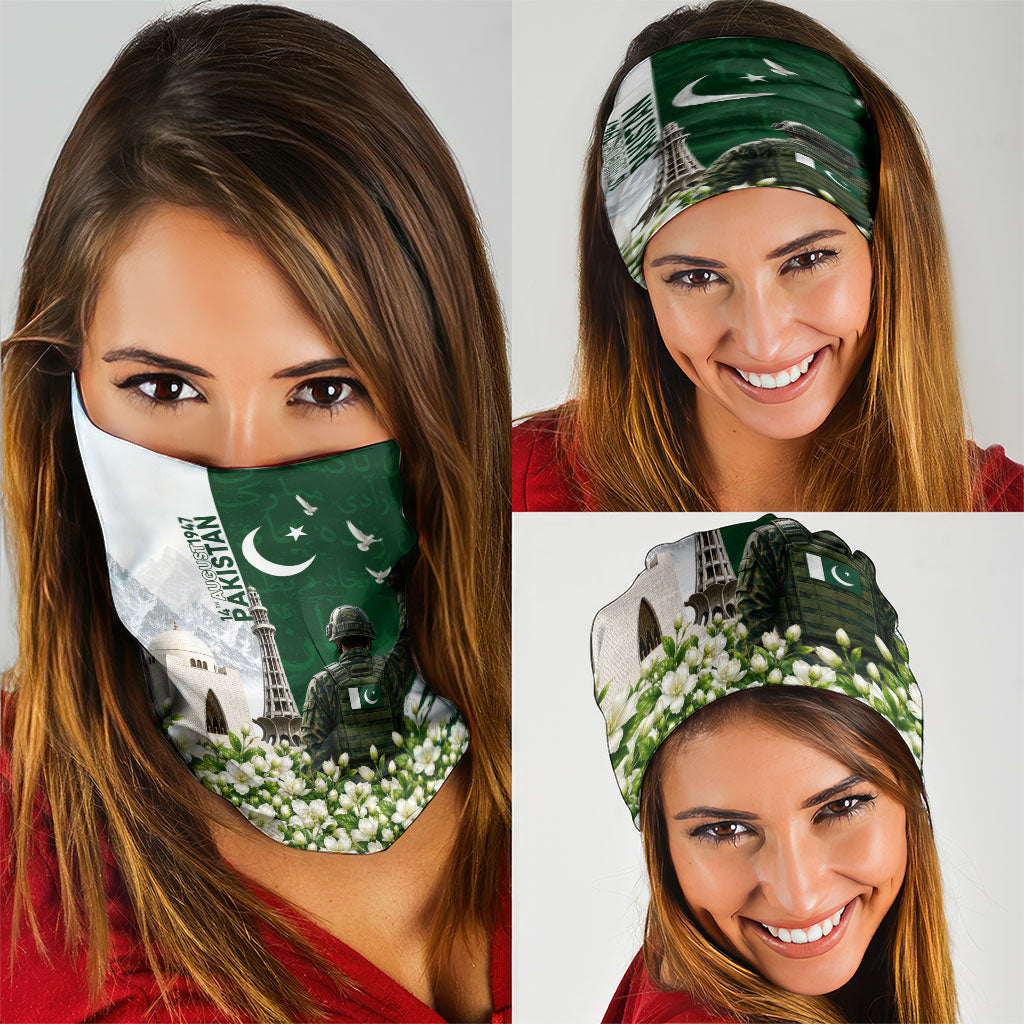 Pakistan Independence Day Neck Gaiter Patriotic Soldier Heritage Landmarks And Jasmine