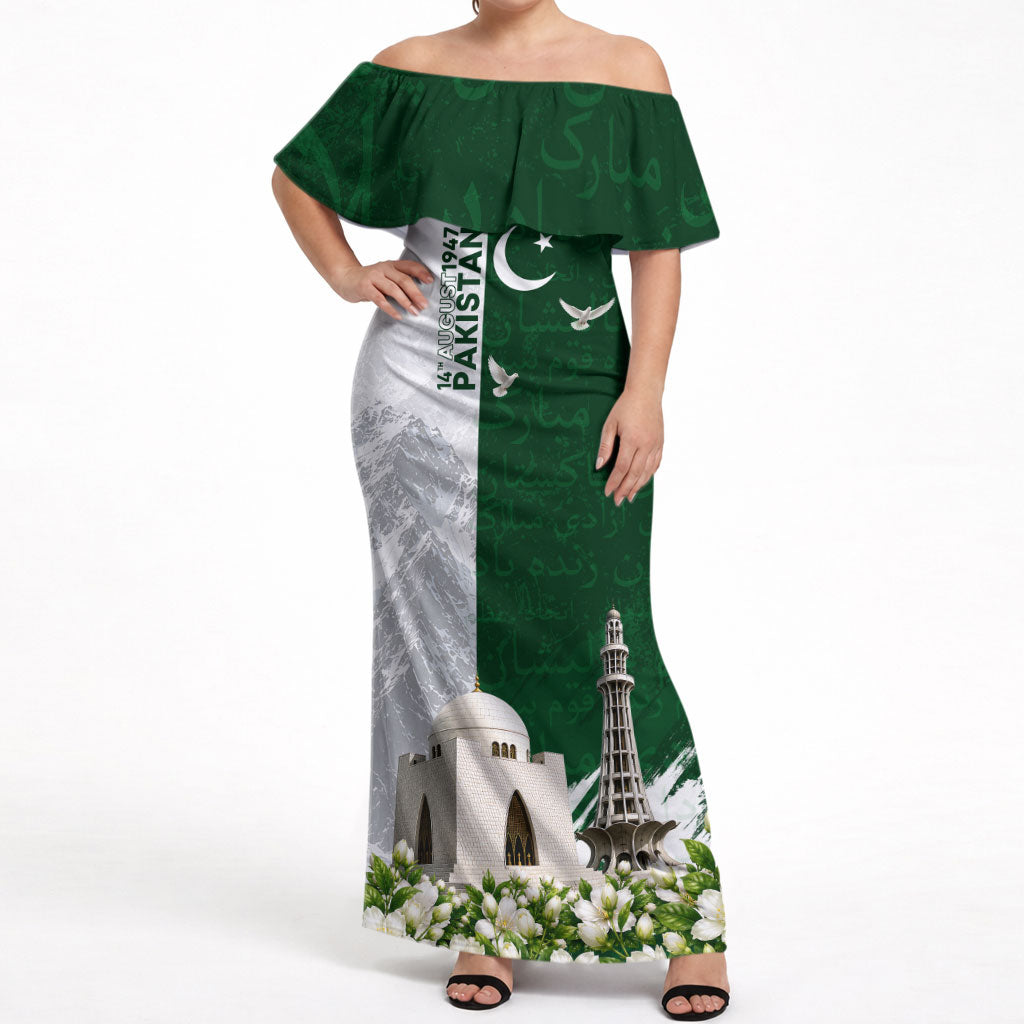 Pakistan Independence Day Off Shoulder Maxi Dress Patriotic Soldier Heritage Landmarks And Jasmine