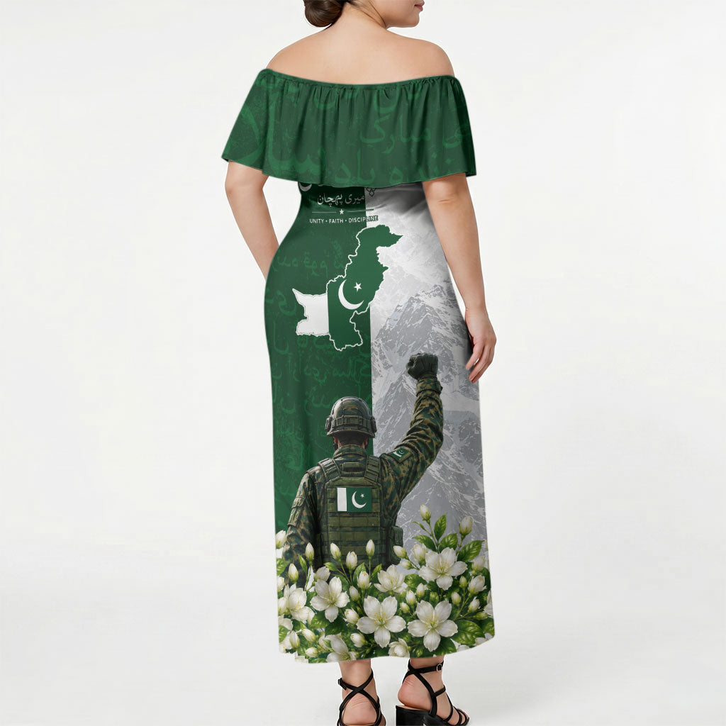 Pakistan Independence Day Off Shoulder Maxi Dress Patriotic Soldier Heritage Landmarks And Jasmine