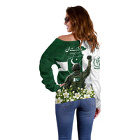 Pakistan Independence Day Off Shoulder Sweater Patriotic Soldier Heritage Landmarks And Jasmine