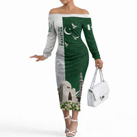 Pakistan Independence Day Off The Shoulder Long Sleeve Dress Patriotic Soldier Heritage Landmarks And Jasmine