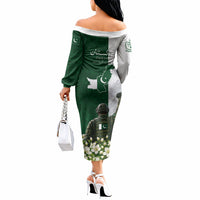 Pakistan Independence Day Off The Shoulder Long Sleeve Dress Patriotic Soldier Heritage Landmarks And Jasmine
