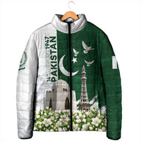 Pakistan Independence Day Padded Jacket Patriotic Soldier Heritage Landmarks And Jasmine