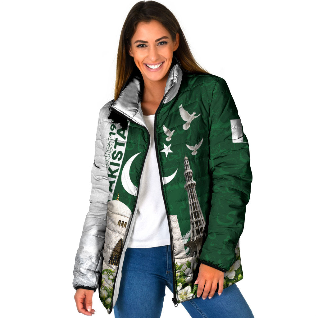 Pakistan Independence Day Padded Jacket Patriotic Soldier Heritage Landmarks And Jasmine