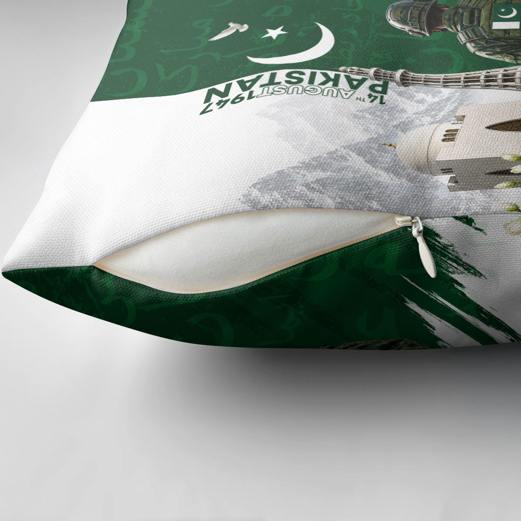 Pakistan Independence Day Pillow Cover Patriotic Soldier Heritage Landmarks And Jasmine