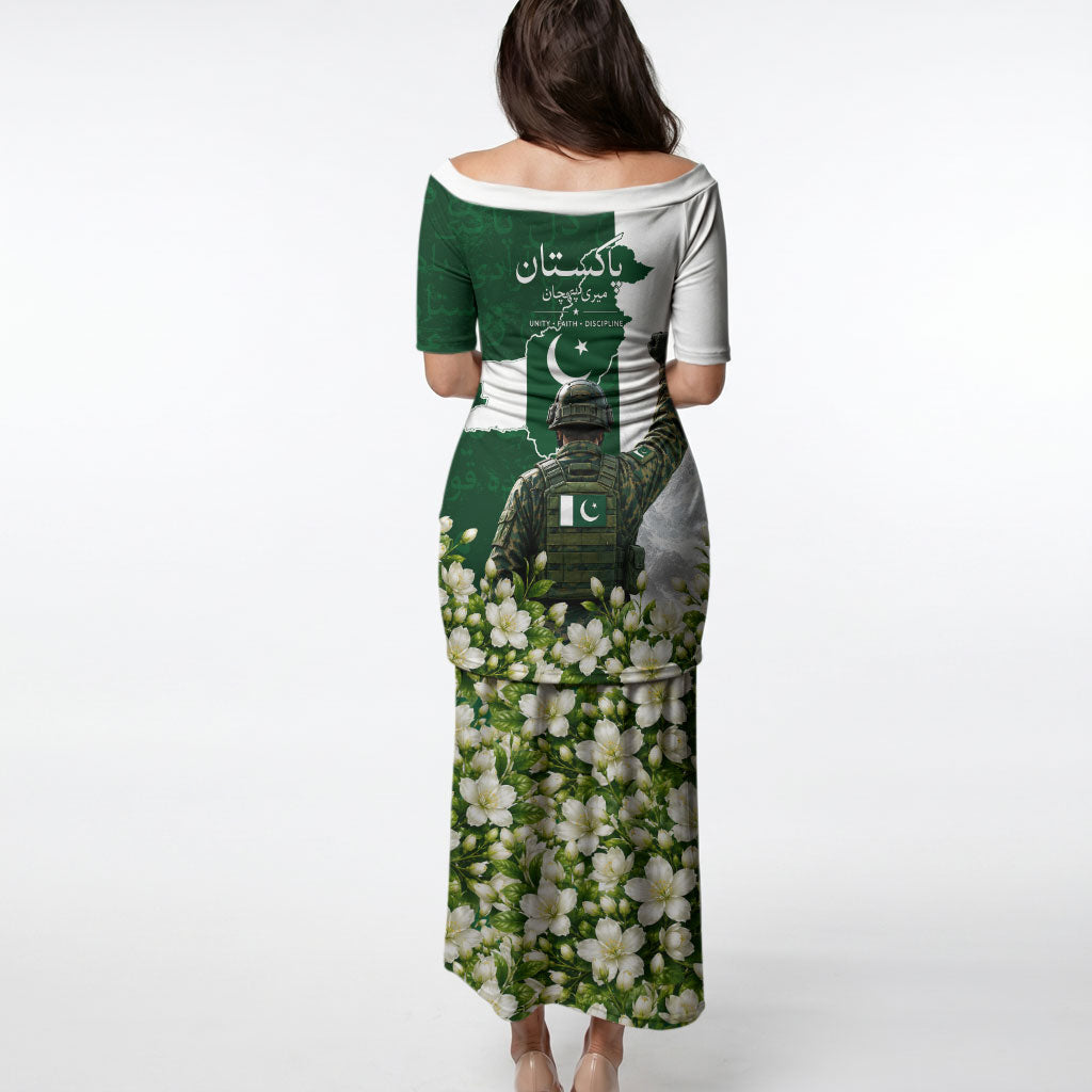 Pakistan Independence Day Puletasi Patriotic Soldier Heritage Landmarks And Jasmine