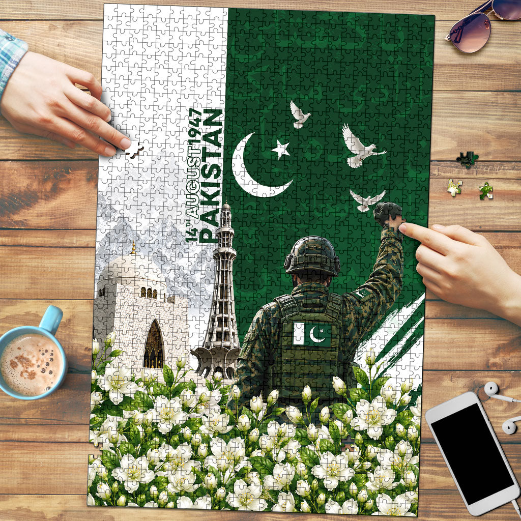 Pakistan Independence Day Puzzle Patriotic Soldier Heritage Landmarks And Jasmine
