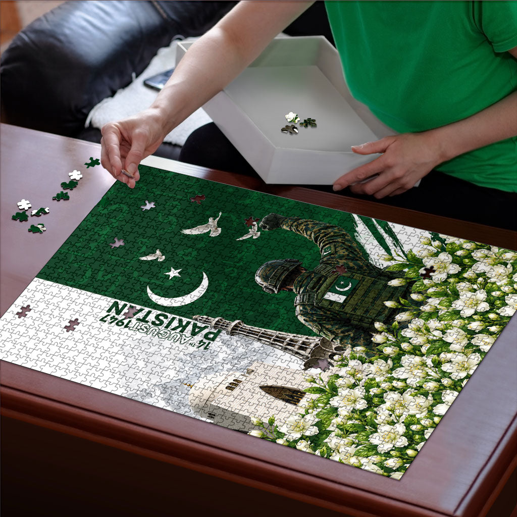 Pakistan Independence Day Puzzle Patriotic Soldier Heritage Landmarks And Jasmine