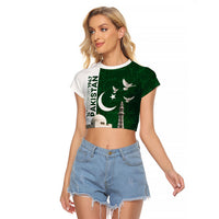 Pakistan Independence Day Raglan Cropped T Shirt Patriotic Soldier Heritage Landmarks And Jasmine