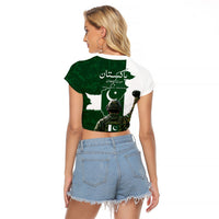 Pakistan Independence Day Raglan Cropped T Shirt Patriotic Soldier Heritage Landmarks And Jasmine