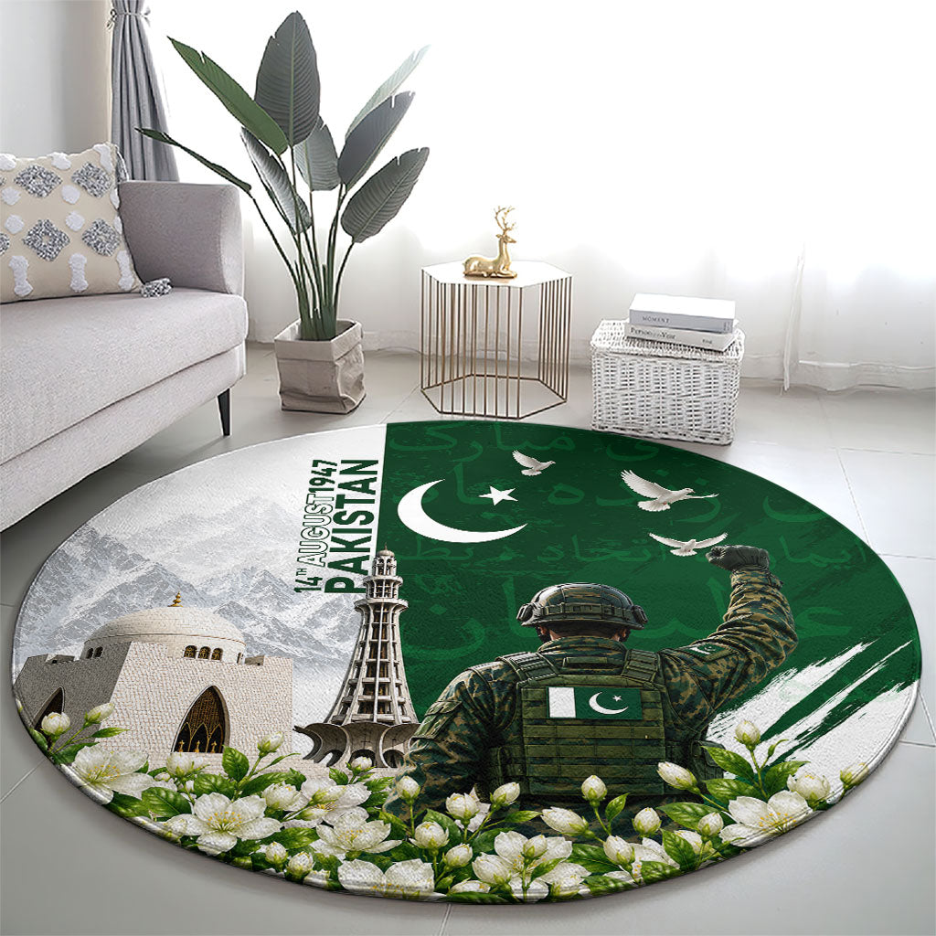 Pakistan Independence Day Round Carpet Patriotic Soldier Heritage Landmarks And Jasmine