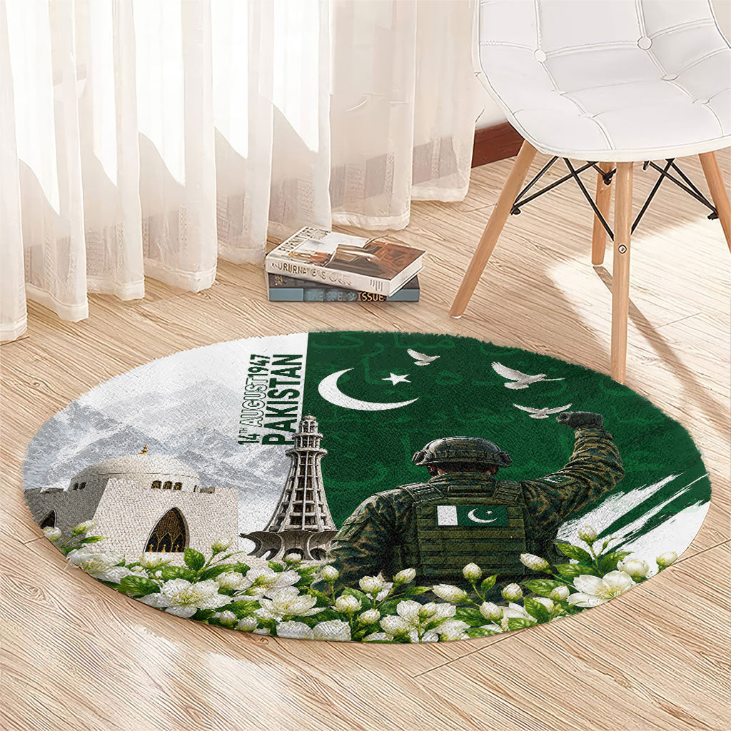Pakistan Independence Day Round Carpet Patriotic Soldier Heritage Landmarks And Jasmine