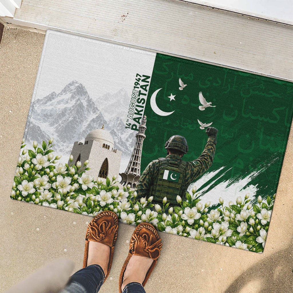 Pakistan Independence Day Rubber Doormat Patriotic Soldier Heritage Landmarks And Jasmine
