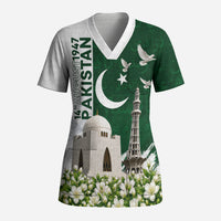 Pakistan Independence Day Scrub Top Patriotic Soldier Heritage Landmarks And Jasmine