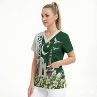 Pakistan Independence Day Scrub Top Patriotic Soldier Heritage Landmarks And Jasmine