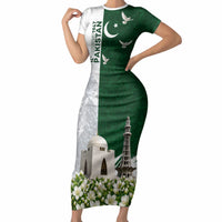 Pakistan Independence Day Short Sleeve Bodycon Dress Patriotic Soldier Heritage Landmarks And Jasmine