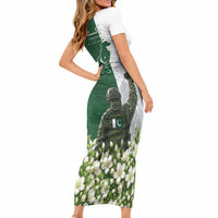 Pakistan Independence Day Short Sleeve Bodycon Dress Patriotic Soldier Heritage Landmarks And Jasmine