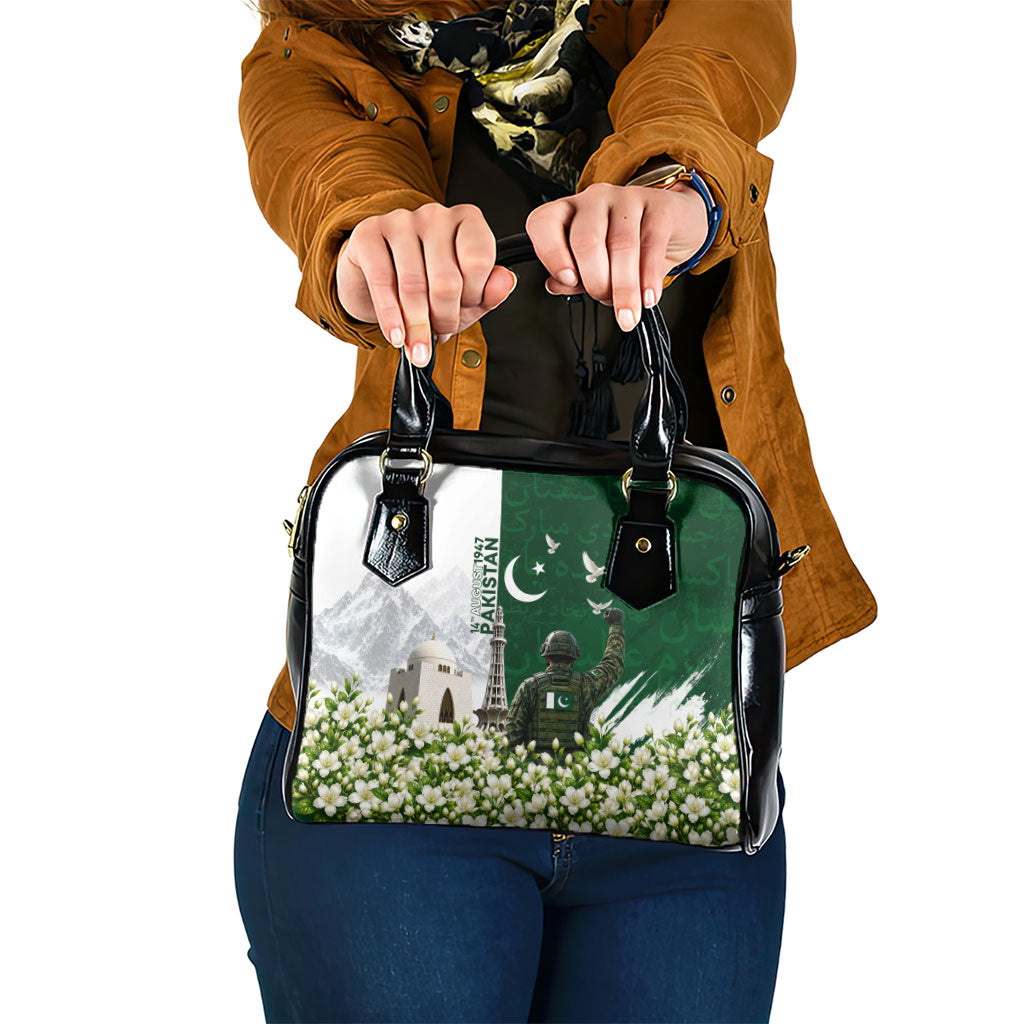 Pakistan Independence Day Shoulder Handbag Patriotic Soldier Heritage Landmarks And Jasmine