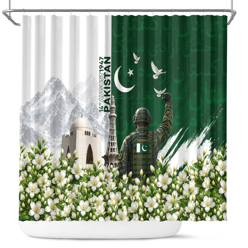 Pakistan Independence Day Shower Curtain Patriotic Soldier Heritage Landmarks And Jasmine