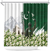 Pakistan Independence Day Shower Curtain Patriotic Soldier Heritage Landmarks And Jasmine