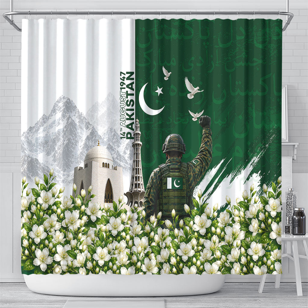 Pakistan Independence Day Shower Curtain Patriotic Soldier Heritage Landmarks And Jasmine