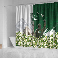 Pakistan Independence Day Shower Curtain Patriotic Soldier Heritage Landmarks And Jasmine