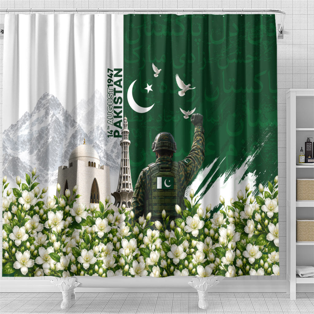 Pakistan Independence Day Shower Curtain Patriotic Soldier Heritage Landmarks And Jasmine