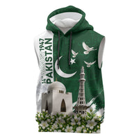 Pakistan Independence Day Sleeveless Hoodie Patriotic Soldier Heritage Landmarks And Jasmine