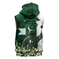 Pakistan Independence Day Sleeveless Hoodie Patriotic Soldier Heritage Landmarks And Jasmine