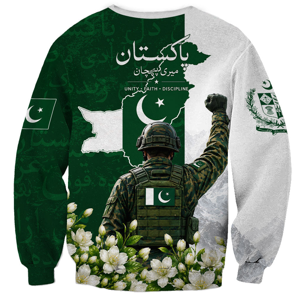 Pakistan Independence Day Sweatshirt Patriotic Soldier Heritage Landmarks And Jasmine