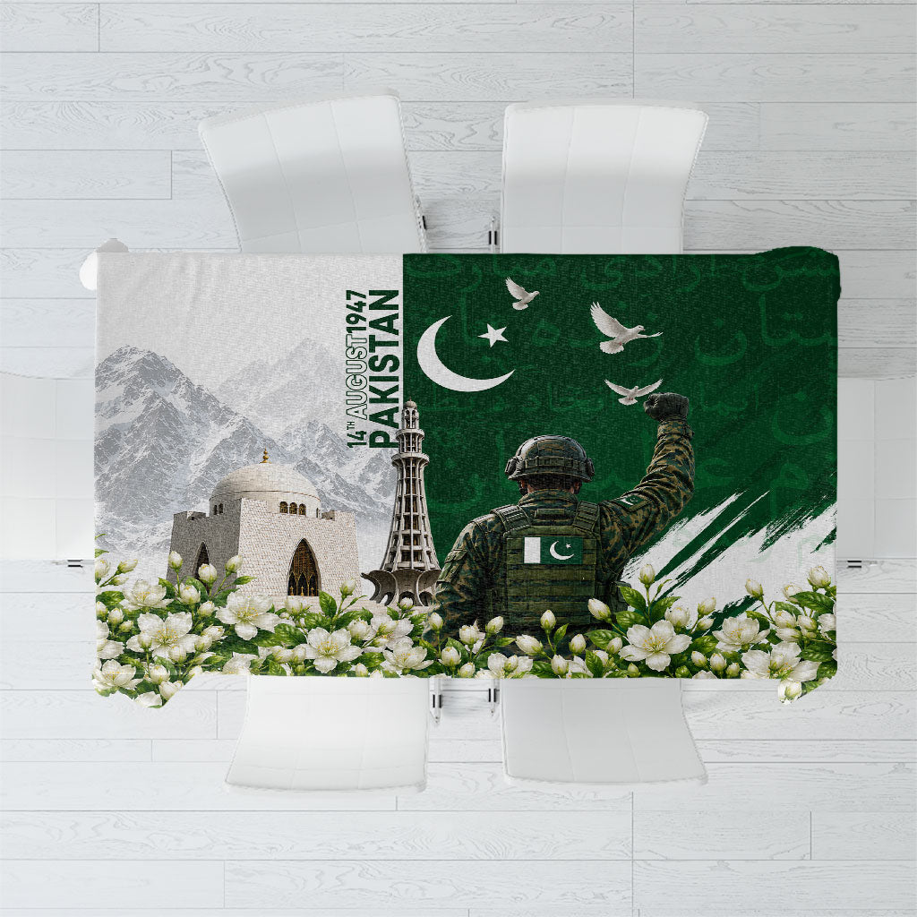 Pakistan Independence Day Tablecloth Patriotic Soldier Heritage Landmarks And Jasmine