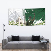 Pakistan Independence Day Tapestry Patriotic Soldier Heritage Landmarks And Jasmine