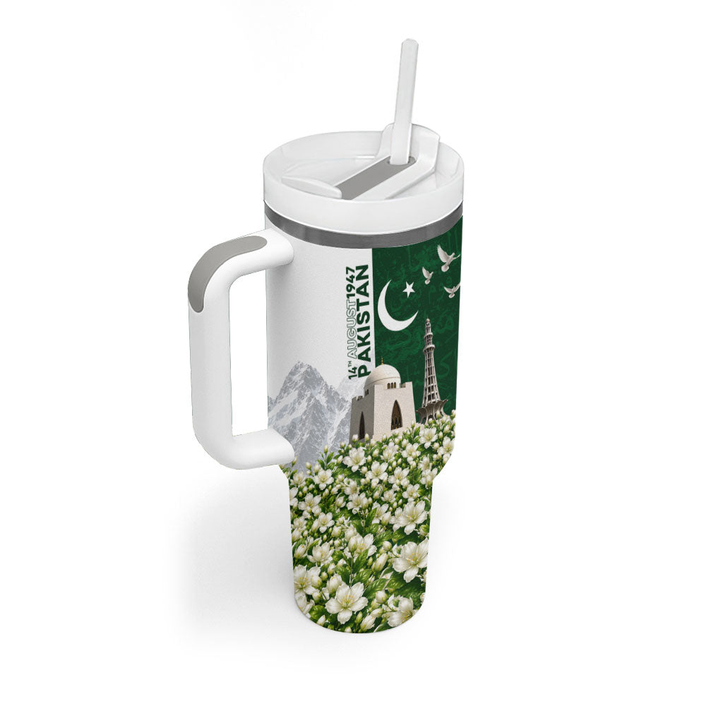 Pakistan Independence Day Tumbler With Handle Patriotic Soldier Heritage Landmarks And Jasmine