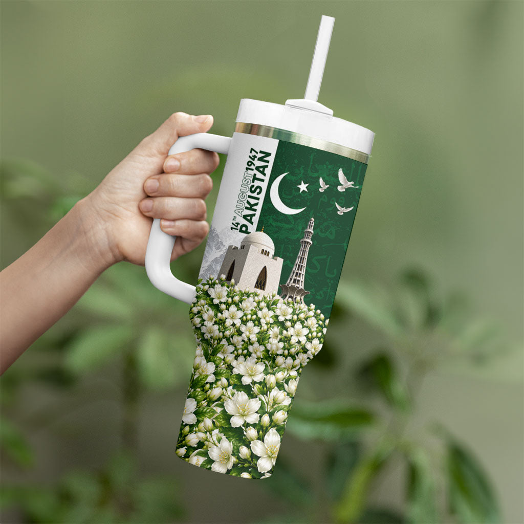 Pakistan Independence Day Tumbler With Handle Patriotic Soldier Heritage Landmarks And Jasmine