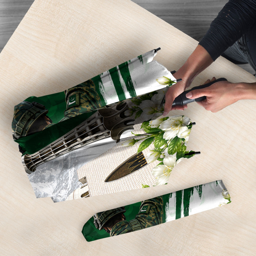 Pakistan Independence Day Umbrella Patriotic Soldier Heritage Landmarks And Jasmine