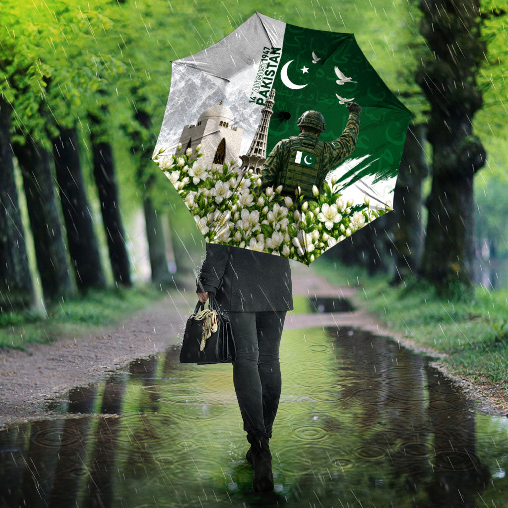 Pakistan Independence Day Umbrella Patriotic Soldier Heritage Landmarks And Jasmine