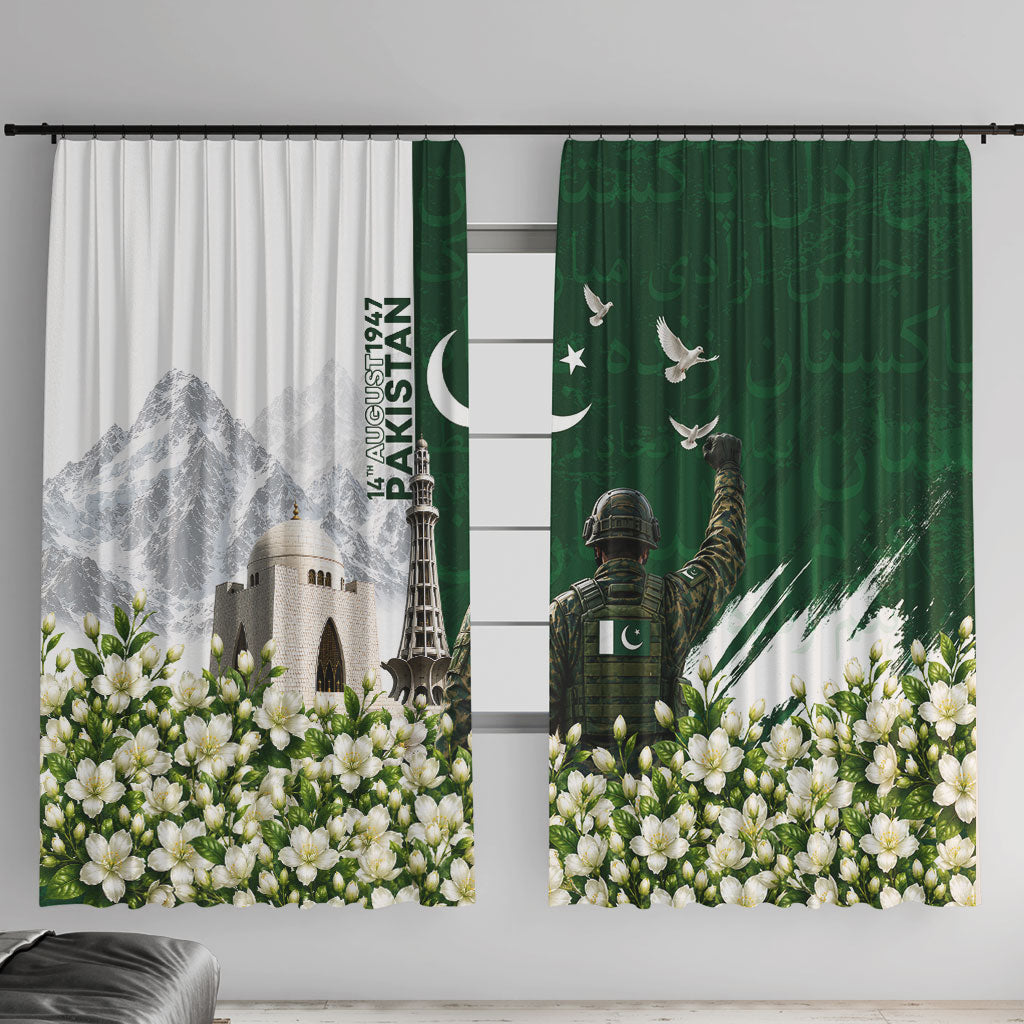 Pakistan Independence Day Window Curtain Patriotic Soldier Heritage Landmarks And Jasmine