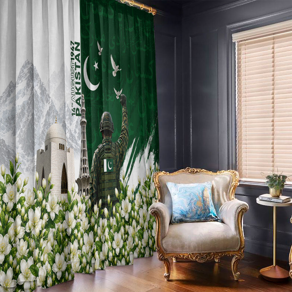 Pakistan Independence Day Window Curtain Patriotic Soldier Heritage Landmarks And Jasmine