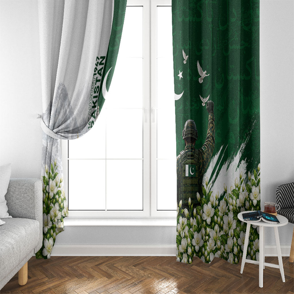 Pakistan Independence Day Window Curtain Patriotic Soldier Heritage Landmarks And Jasmine