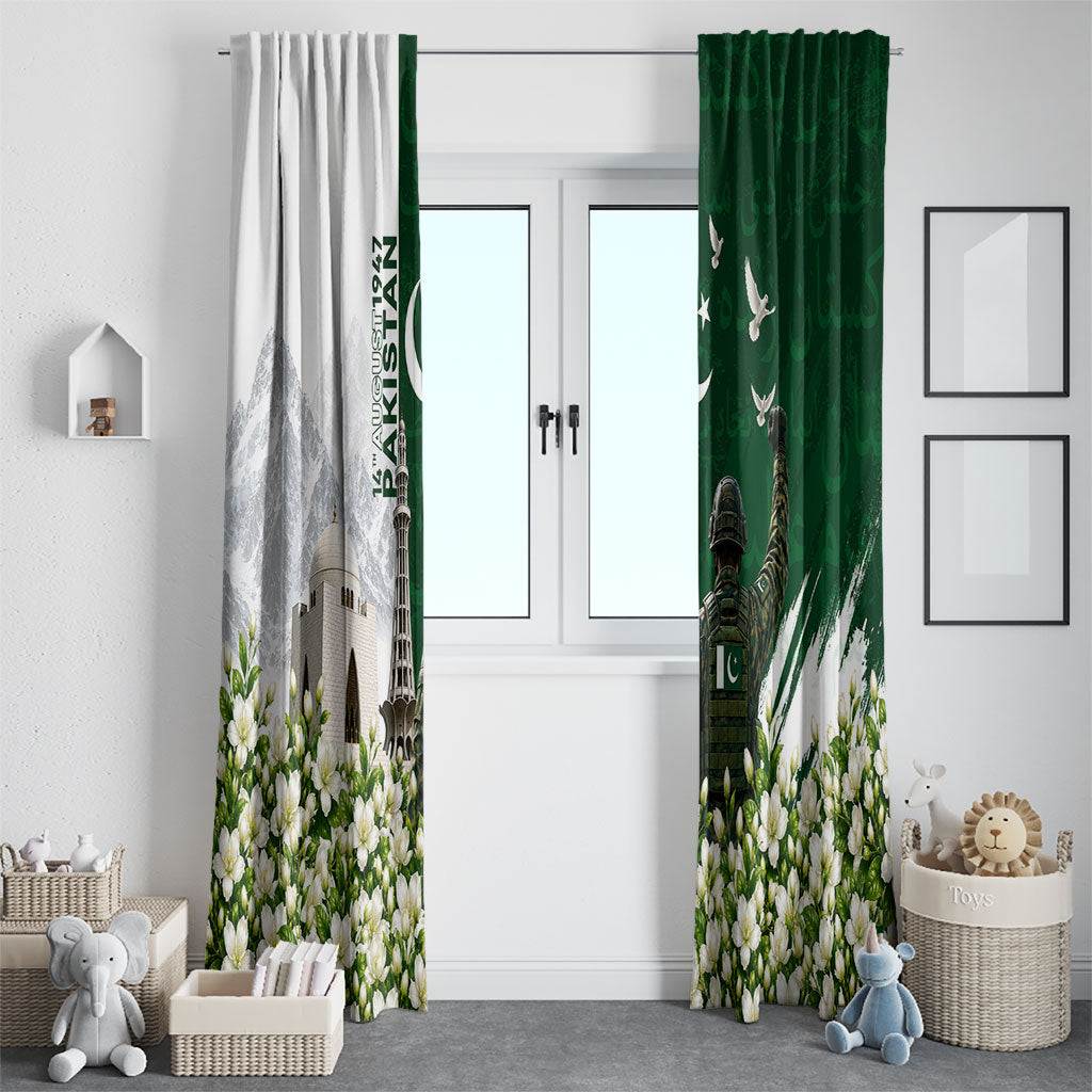 Pakistan Independence Day Window Curtain Patriotic Soldier Heritage Landmarks And Jasmine