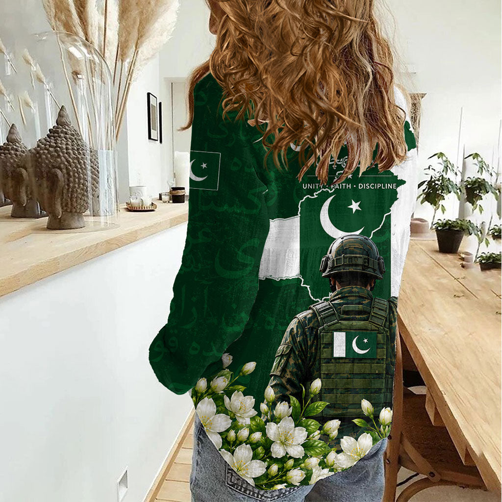 Pakistan Independence Day Women Casual Shirt Patriotic Soldier Heritage Landmarks And Jasmine