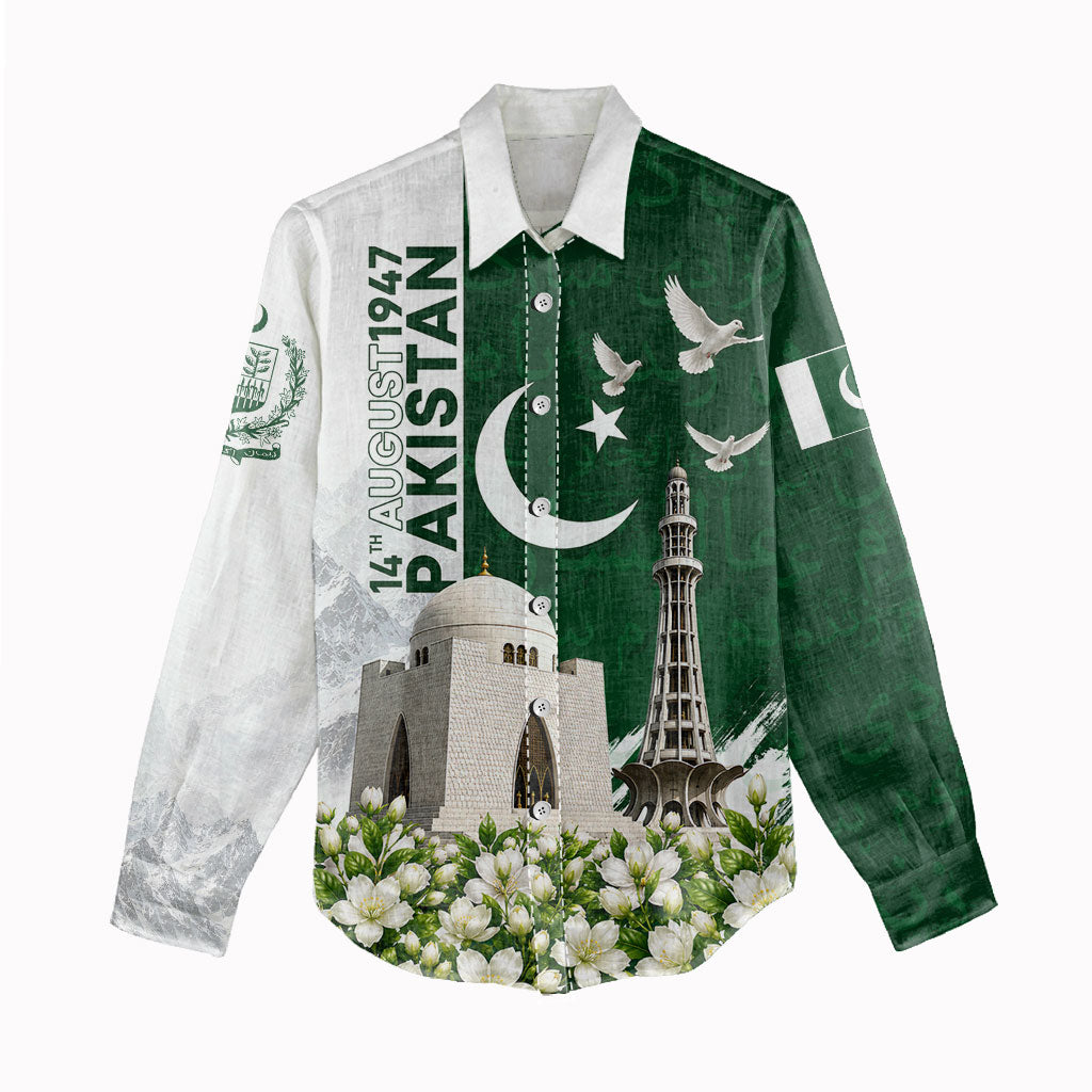 Pakistan Independence Day Women Casual Shirt Patriotic Soldier Heritage Landmarks And Jasmine