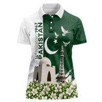 Pakistan Independence Day Women Polo Shirt Patriotic Soldier Heritage Landmarks And Jasmine