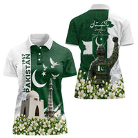 Pakistan Independence Day Women Polo Shirt Patriotic Soldier Heritage Landmarks And Jasmine